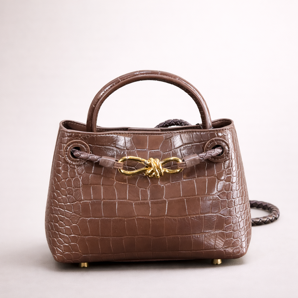 Bottega Veneta Croc-Embossed Hand Bag – Chocolate Brown Edition