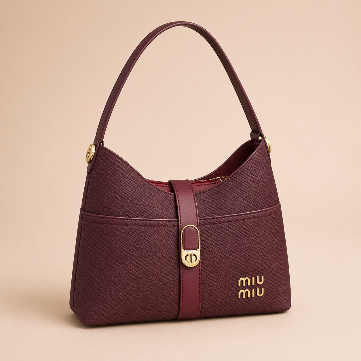 Miu Miu Textured Burgundy - Handbag - High Copy