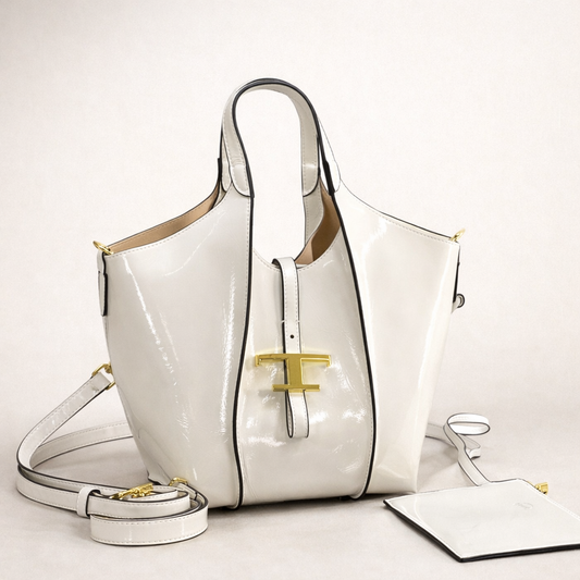 Tod’s Patent Leather Tote – Ivory OFF-White Edition