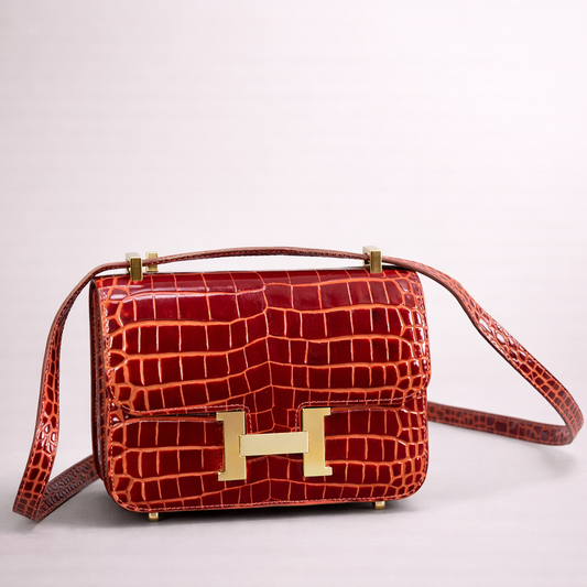 Hermes Croc-Embossed Constance Crossbody Bag – Red Edition
