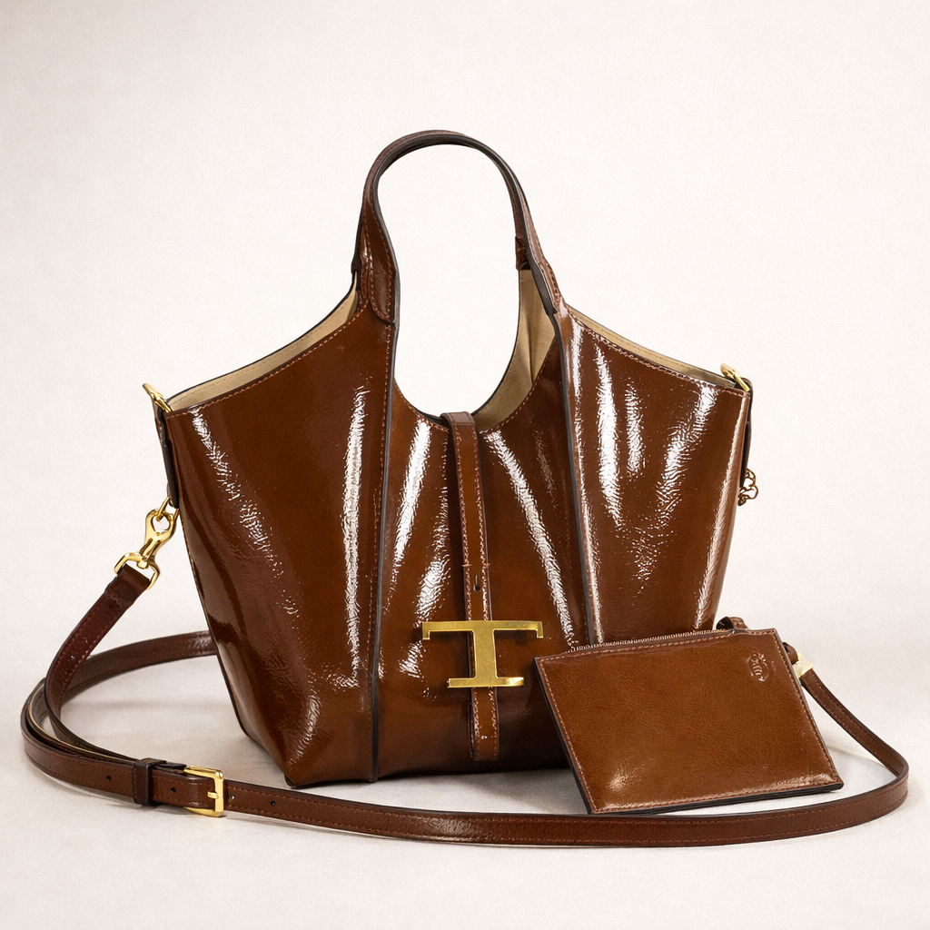 Tod’s Patent Leather Tote – Caramel Brown Edition