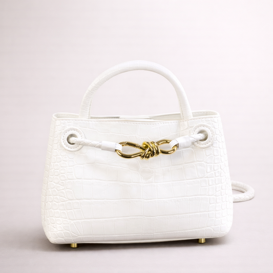 Bottega Veneta Croc-Embossed Handbag – White Edition