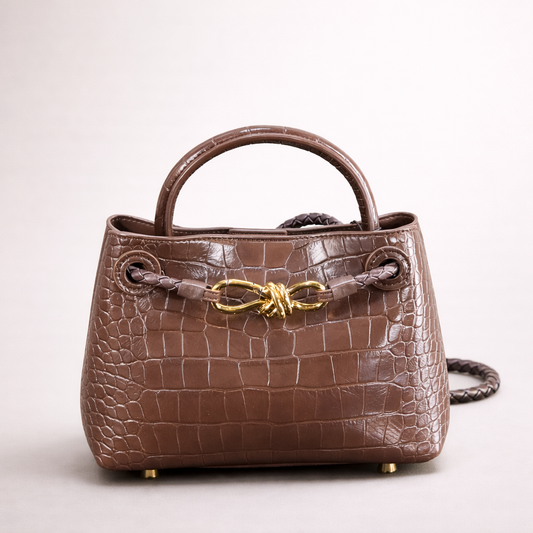 Bottega Veneta Croc-Embossed Hand Bag – Chocolate Brown Edition
