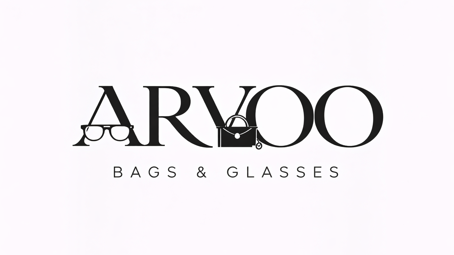 Logo of ARVOO Bags & Glasses with brand name and icons on a white background
