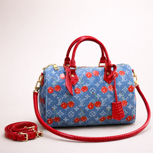 Louis Vuitton Monogram Cherry Denim Hande Bag – Blue Edition