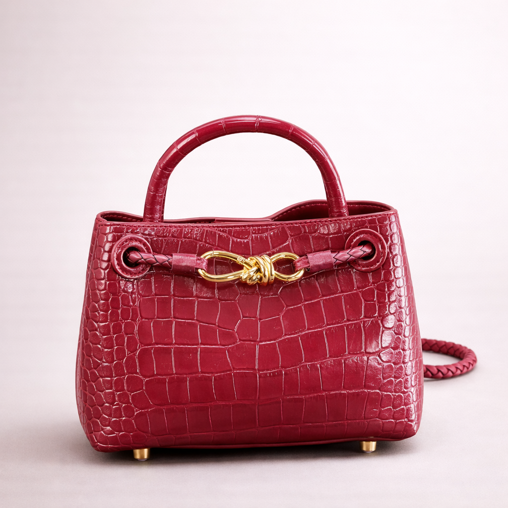 Bottega Veneta Croc-Embossed Handbag – Red Edition