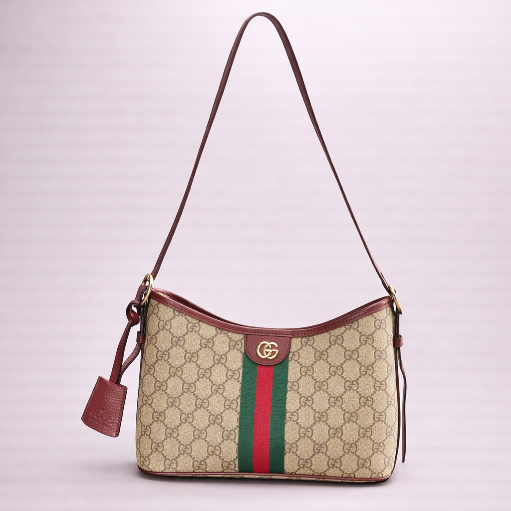 Gucci GG Supreme Shoulder Bag – Beige & Burgundy Edition