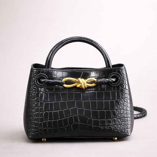 Bottega Veneta Croc-Embossed Hand Bag – Black Edition
